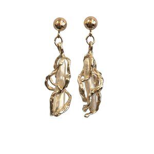 14K Yellow Gold Cradled Pearl Dangle Earrings #23857